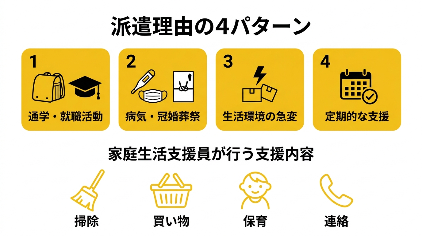 ひとり親家庭等日常生活支援事業の派遣理由4パターンと支援内容